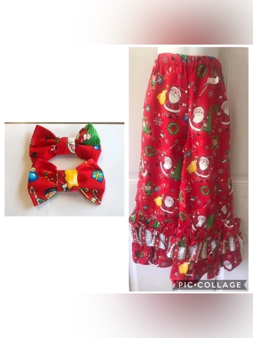 NWOT Machine Sewn size 5 Red/green Santa, wreath, elf ruffled Christmas Pants